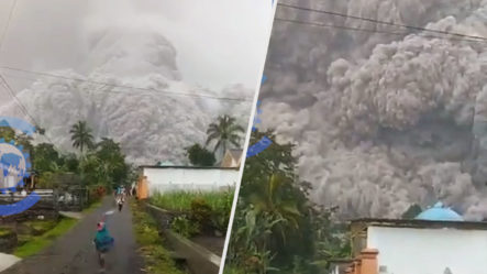 Momento Donde Entra En Erupción El Volcán Semeru En Indonesia