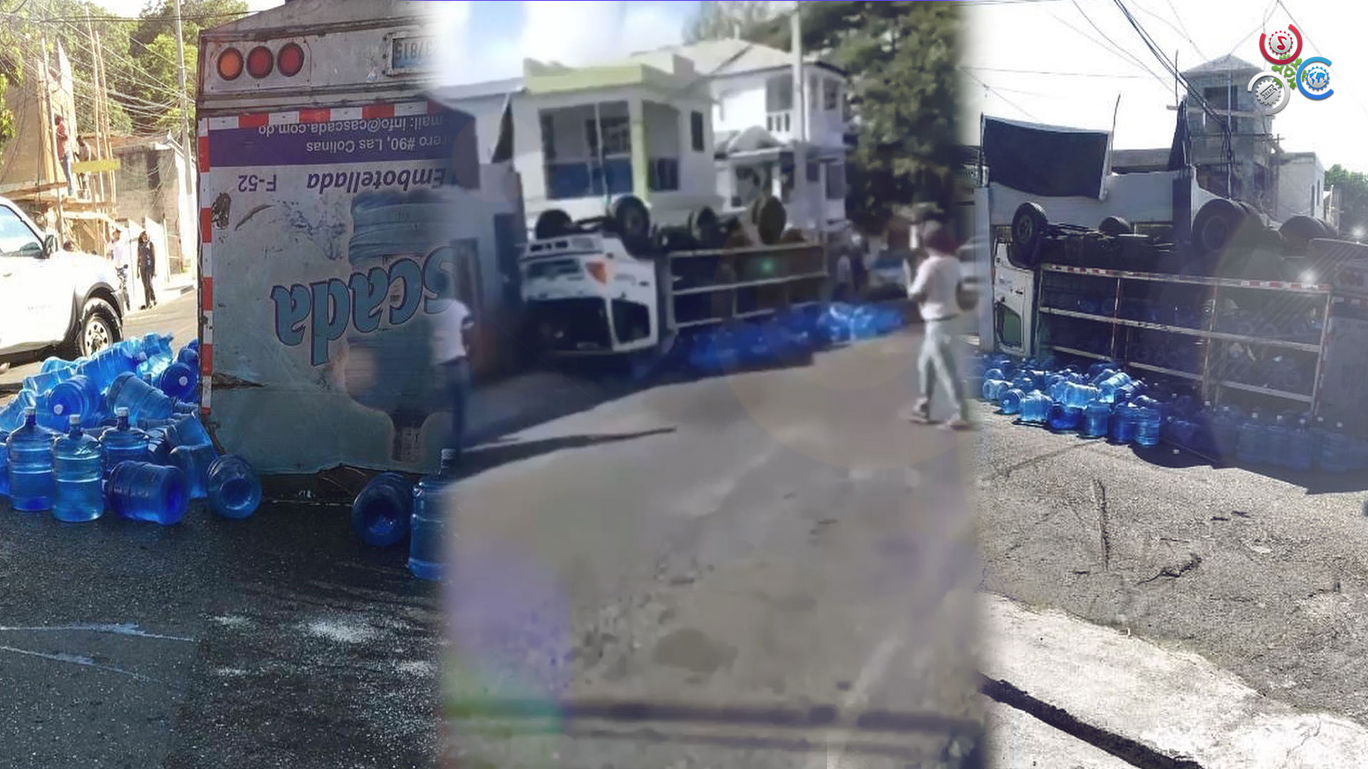 Camión Cargado De Botellones De Agua Se Vira En Plena Calle