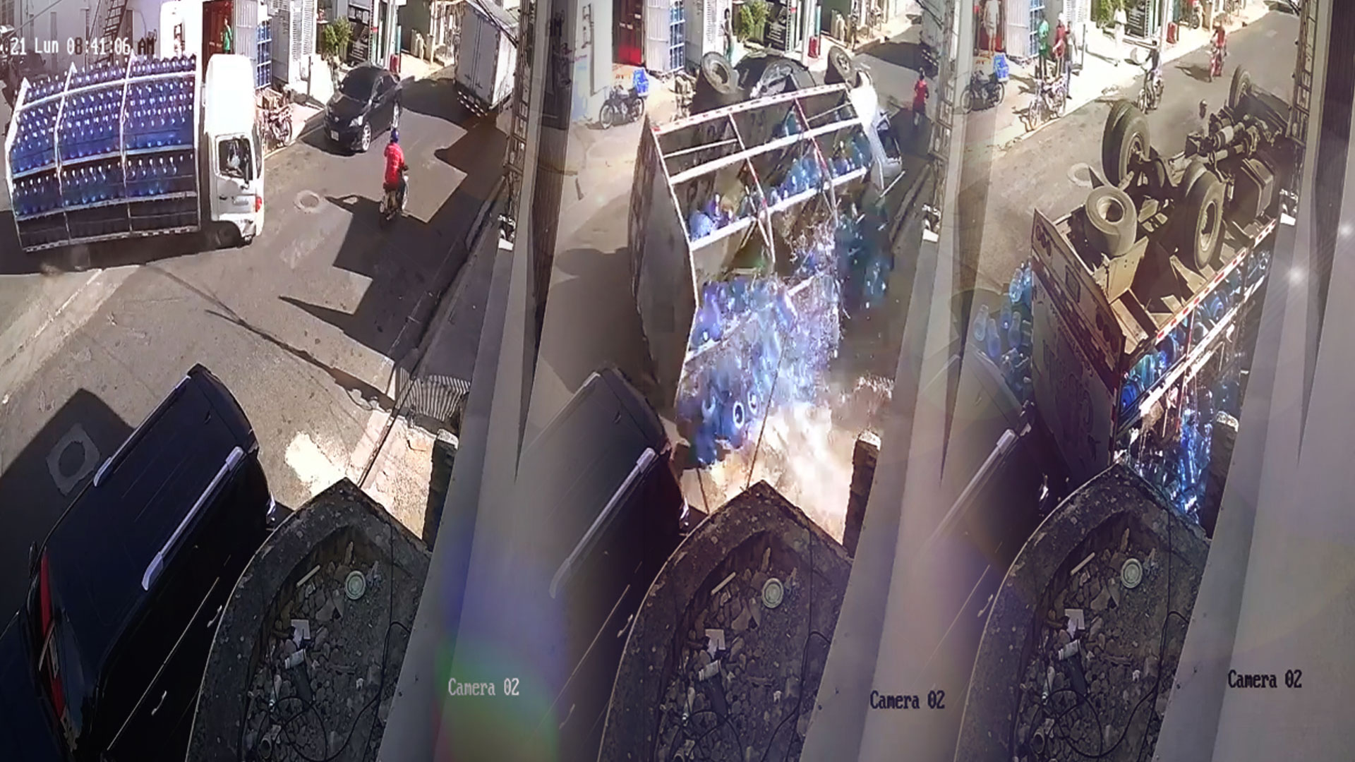 Se Muestra Video Exacto Donde Un Camión Cargado De Botellones De Agua Se Voltea En Plena Calle