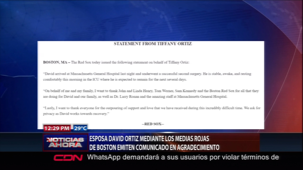 Esposa De David Ortíz Mediante Los Medias Rojas De Boston Emiten Comunicado En Agradecimiento