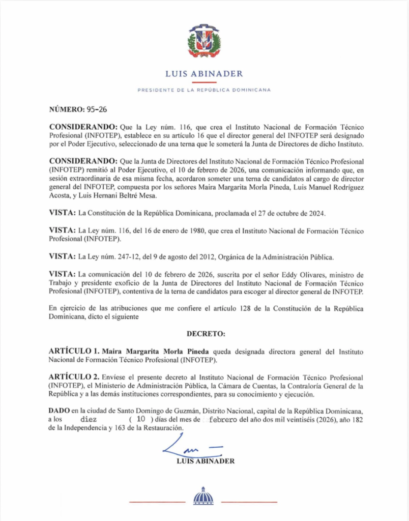 Maira Morla Es Designada Nueva Directora Del INFOTEP Por El Presidente Luis Abinader