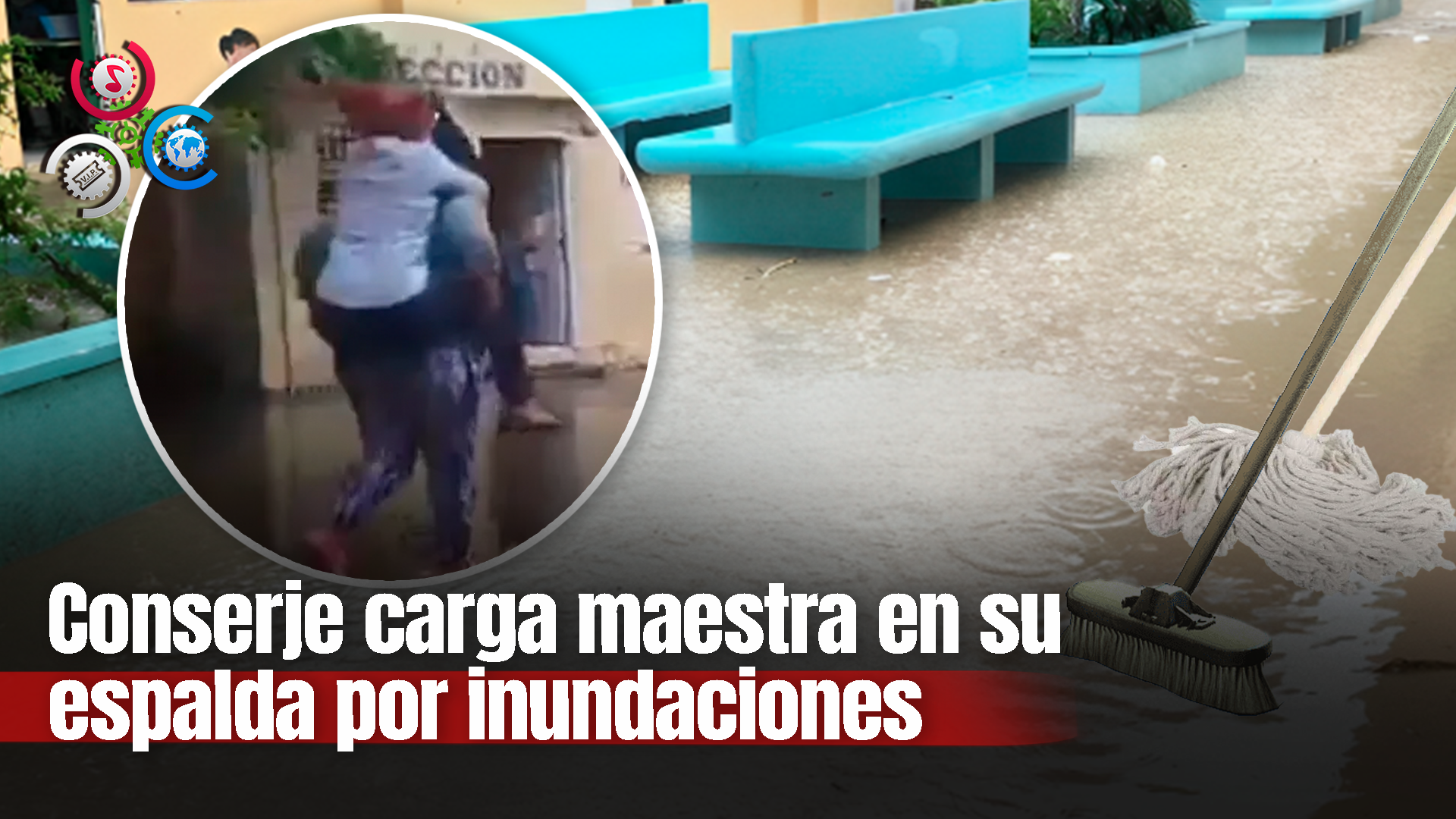 Conserje Carga En Su Espalda A Profesora Tras Inundación De Escuela En Cotuí
