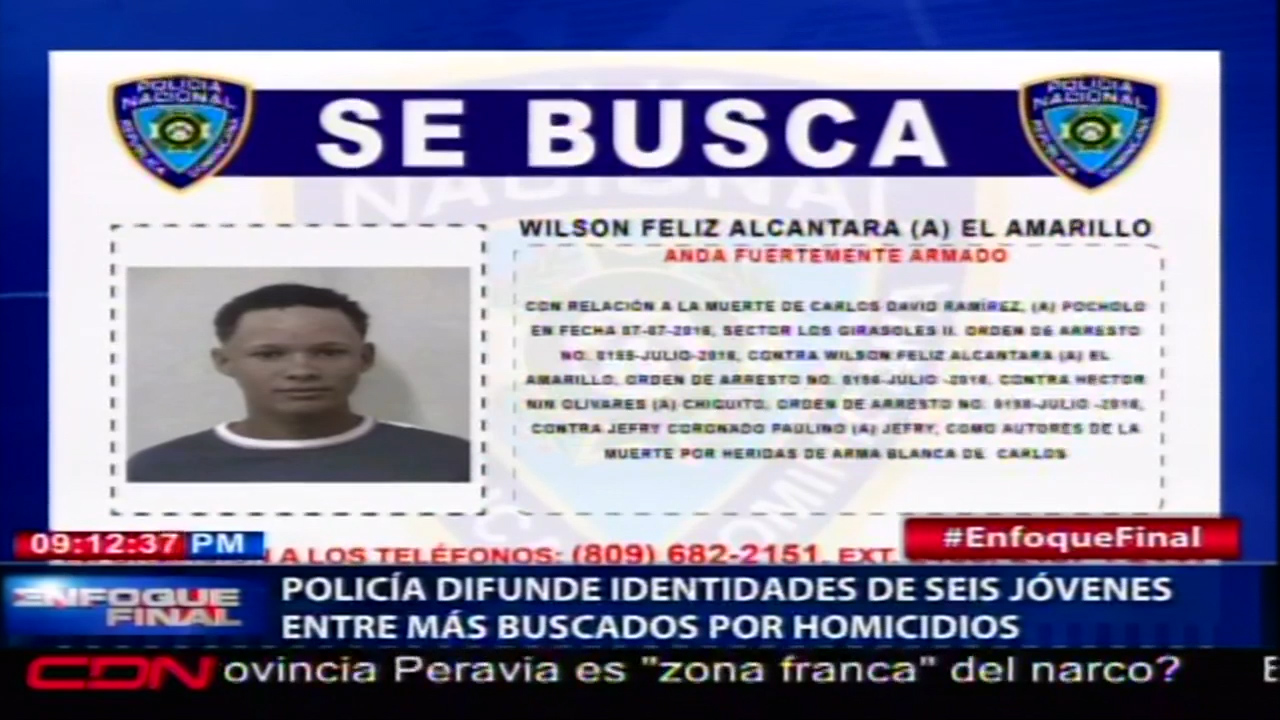 Policía Nacional Difunde Las Indentidades De 6 Jóvenes Entre Los Más Buscados Por Homicidios