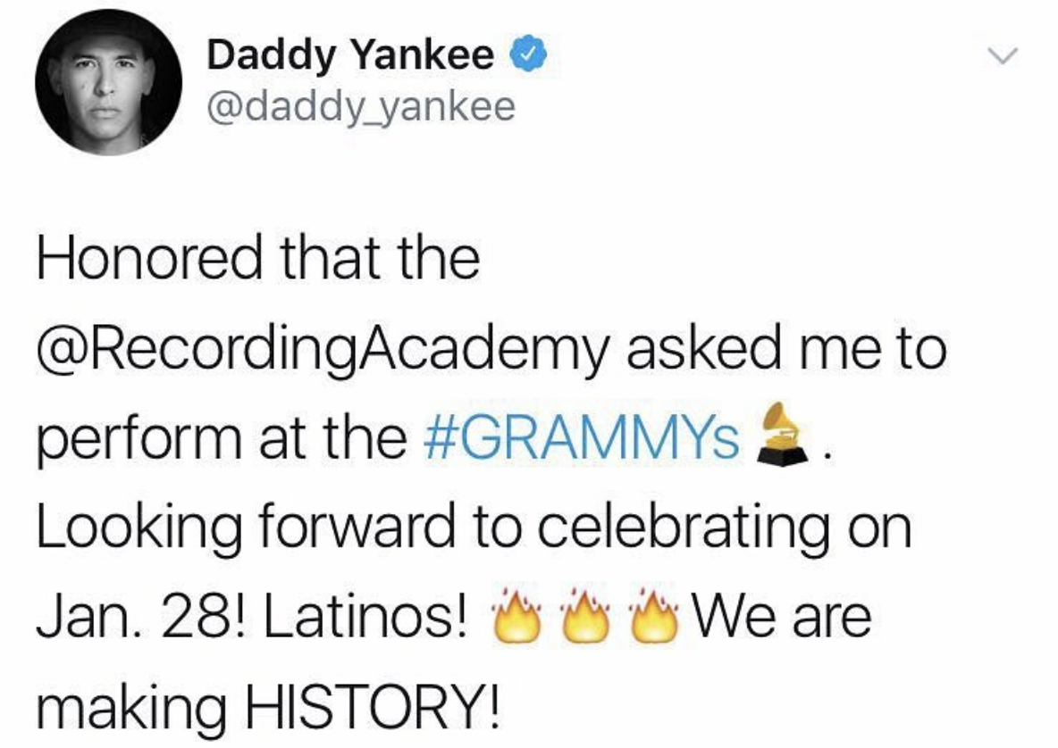 El Mas Duro. Daddy Yankee Es Invitado A Cantar En La Gala Oficial De Los Premios Grammys En Estados Unidos