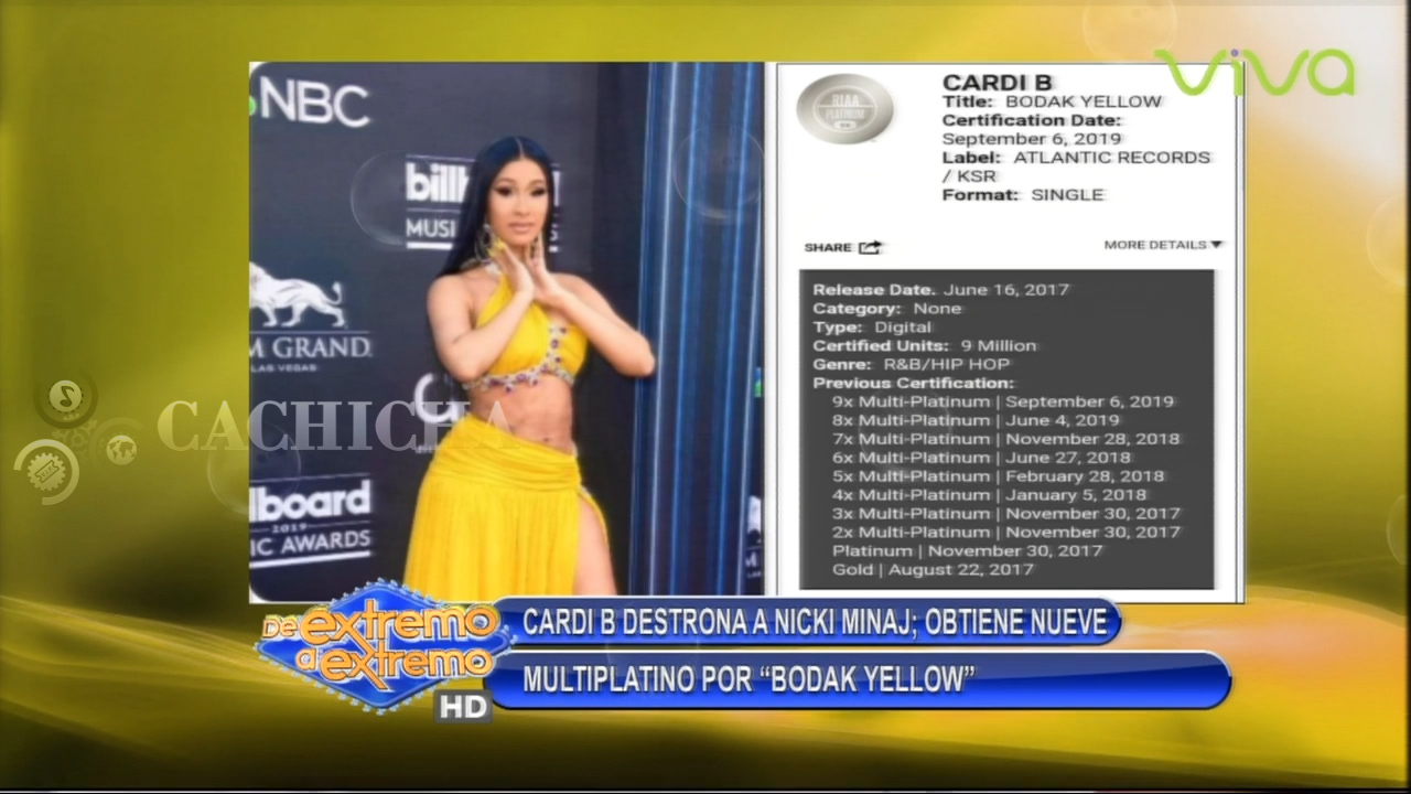 Farándula Extrema: Cardi B Destrona A Nicki Minaj Con Nueve Multiplatino Por Su Tema “Bodak Yellow”