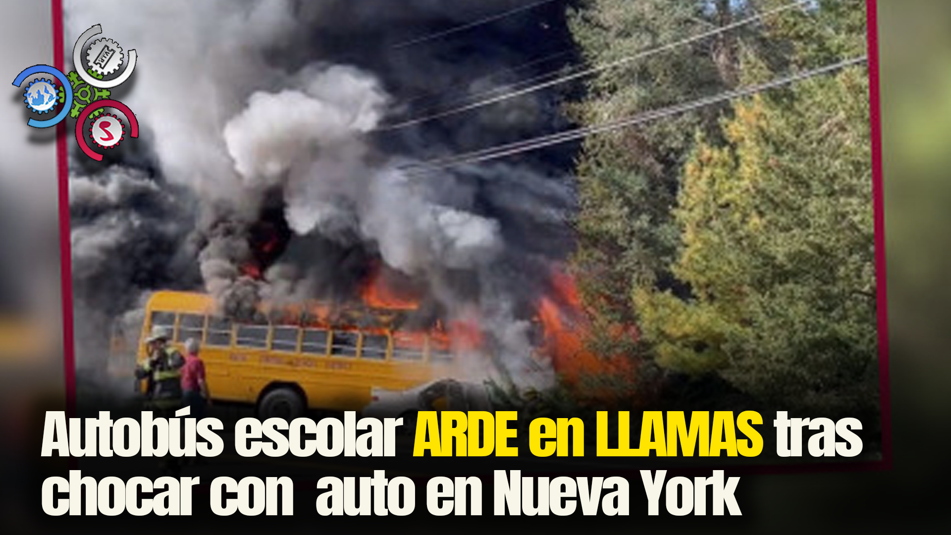 Autobús Escolar ARDE En LLAMAS Tras Chocar Con  Auto En Nueva York