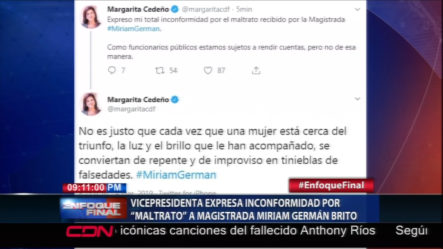 Vicepresidenta Margarita Cedeño Expresa Inconformidad Por El “maltrato” A La Magistrada Miriam Germán