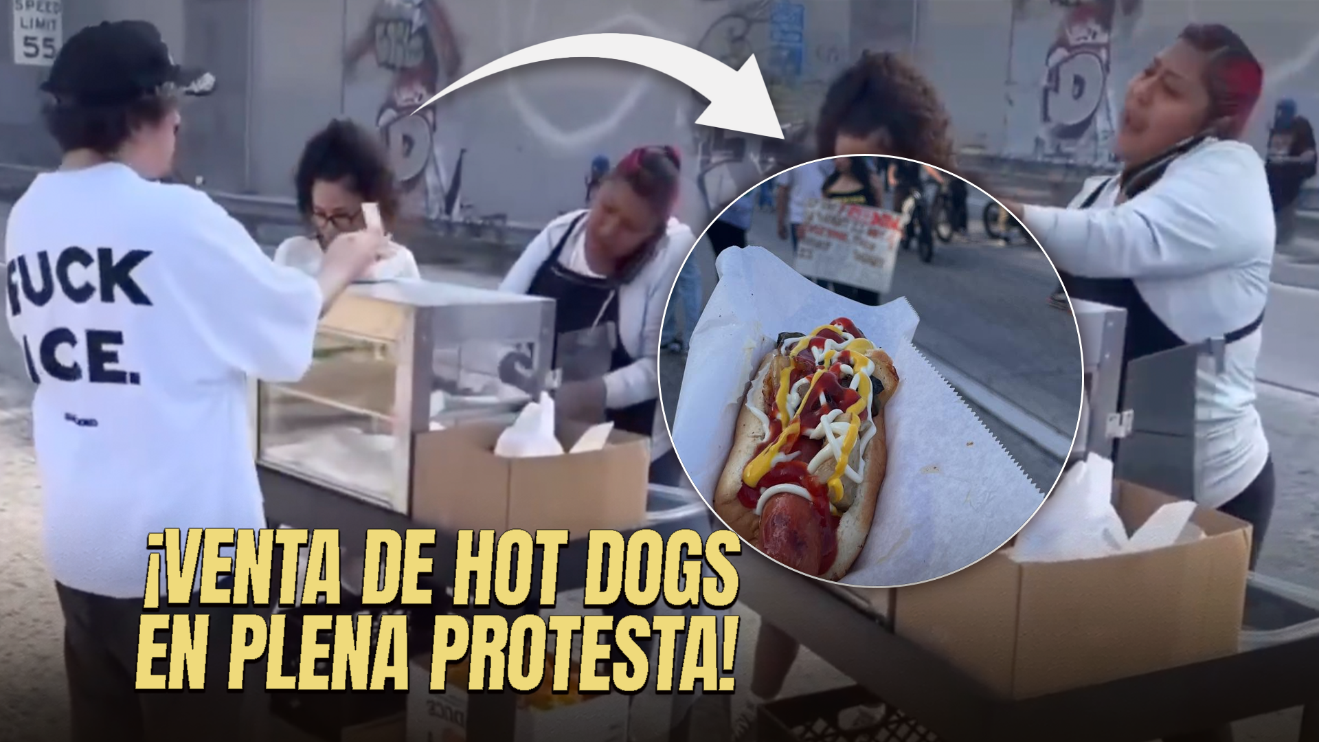Mujer Vende Hot Dogs En Medio De Protestas Contra ICE En Los Ángeles Y Se Vuelve Viral En Redes Sociales