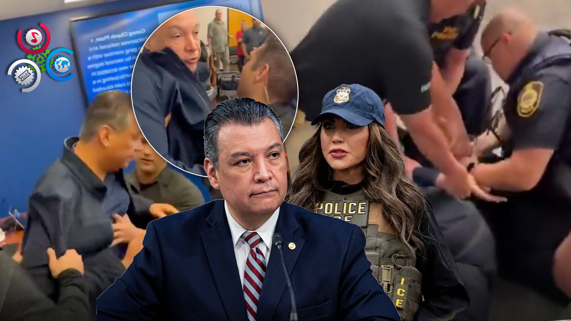 Senador Alex Padilla Irrumpe En La Conferencia De Prensa De Kristi Noem Y Es Sacado A La Fuerza